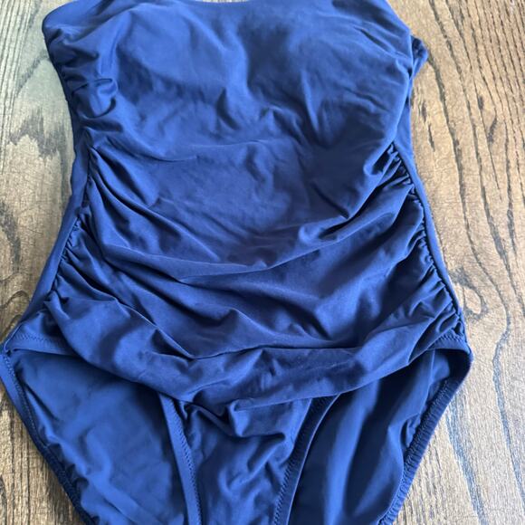 Athleta Womens Navy Blue Ruched Square Neck One Piece Swim Suit Size Small - Picture 3 of 9
